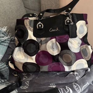 Coach Circle Pattern Shoulder Bag - Black, Gray, Purple